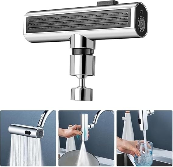 Sink Waterfall Faucet Sprayer Attachment 360 Rotatable Waterfall Kitchen Tap Head Replacement,Anti-Splash Faucet Nozzle Head with Hose and Universal Connector
